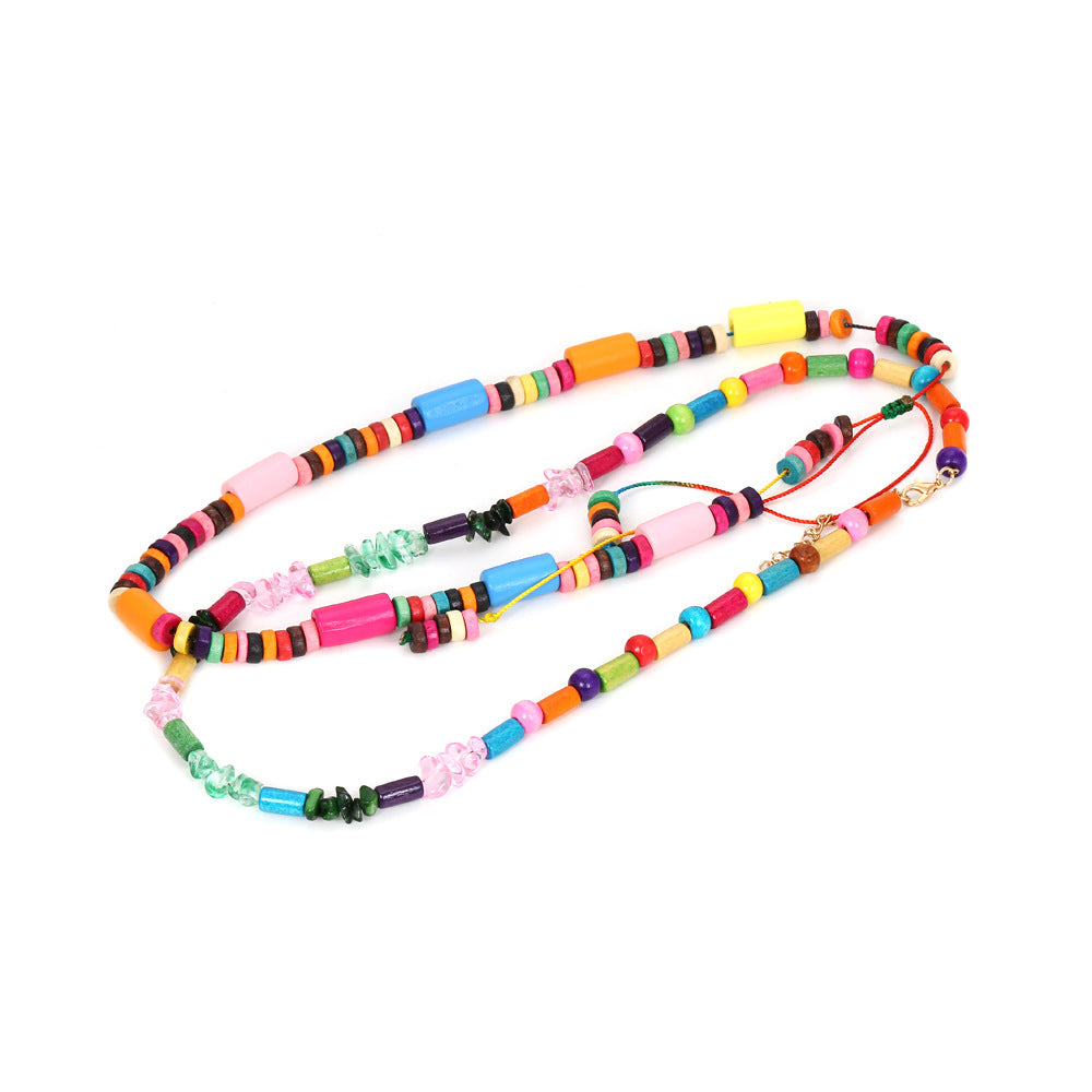 Venta al por mayor Collar de cuentas de colores de doble capa bohemio de madera